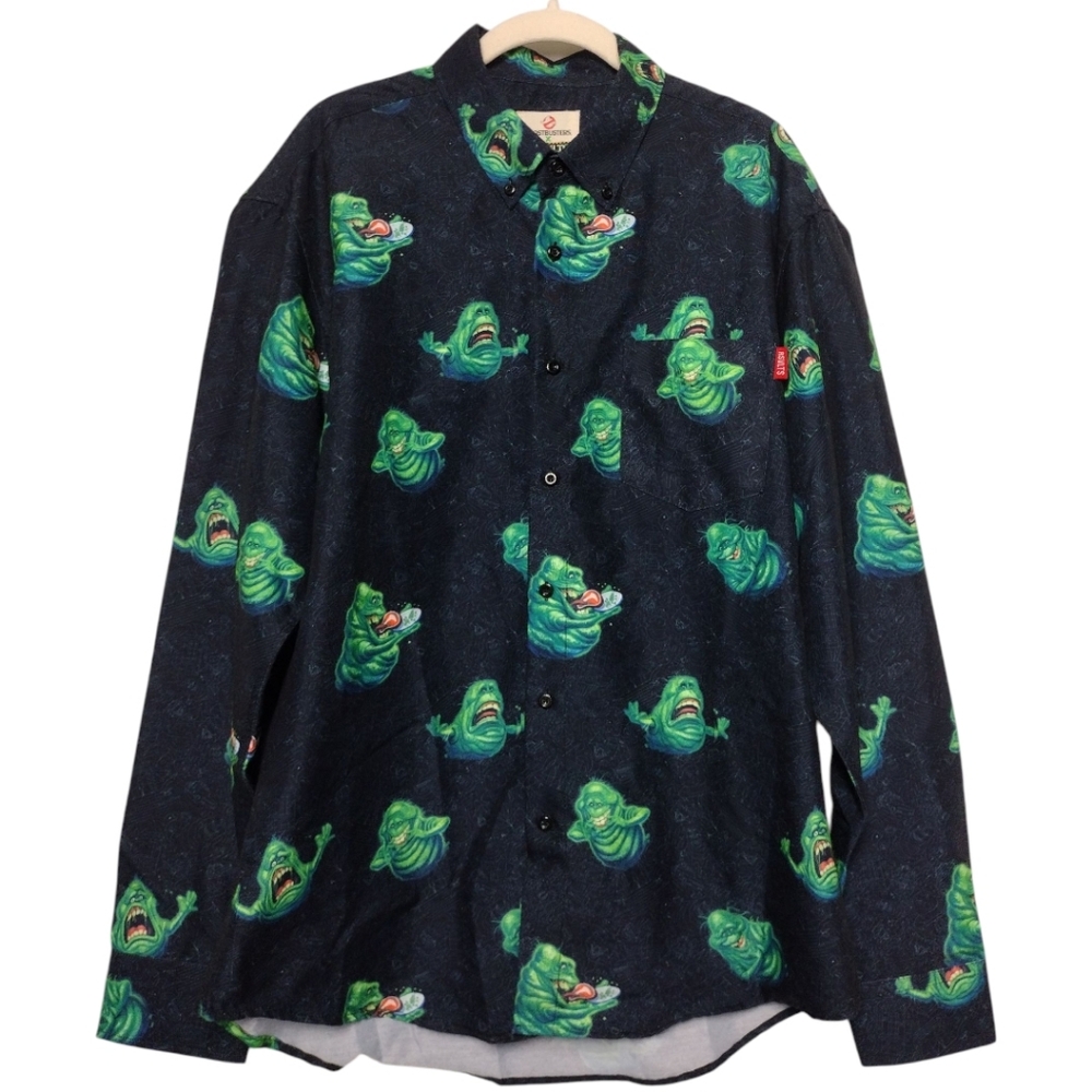 RSVLTS Ghostbuster Slimer Long Sleeve Button Down Shirt
